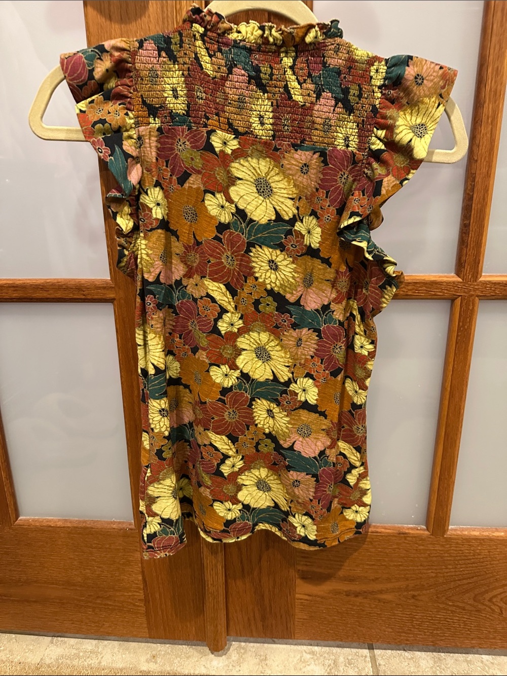 Nation LTD Floral Smocked V-Neck Tank in Rust, Yellow & Green - Picture 7 of 10